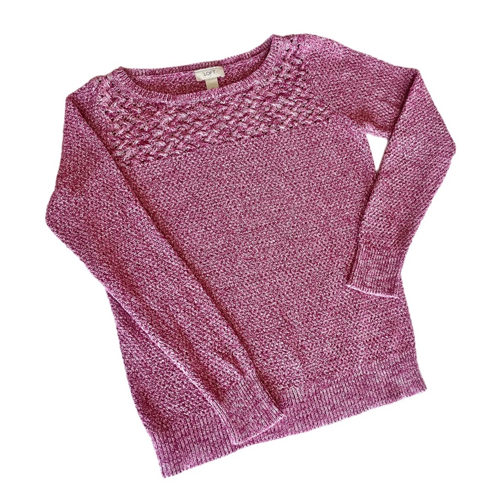 Loft Chunky Knit Weave Pullover Sweater in Pink Red Size XS EUC